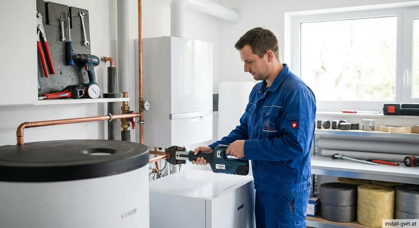 Techniker von Haustechnik Wrobel überprüft Heizungsanlage