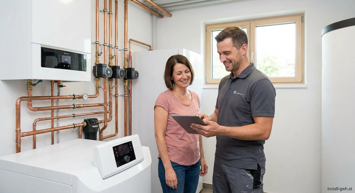 Techniker der Henzi Haustechnik GmbH bei der Wartung einer Heizungsanlage