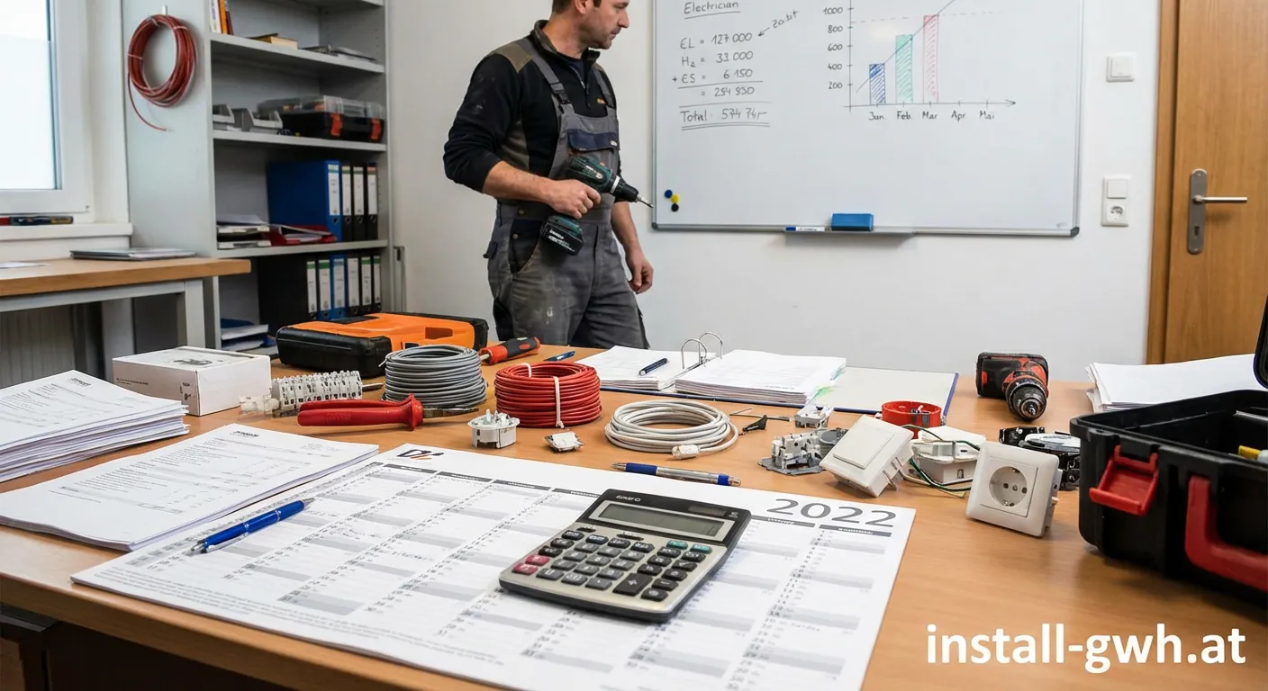 Elektriker bei der Arbeit am Sicherungskasten mit Werkzeug und Messgerät